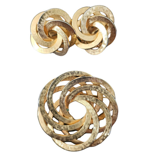 Gold Clip Earrings & Matching Brooch